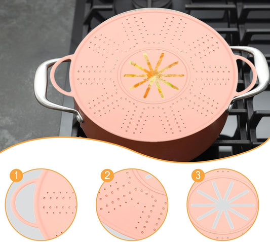 Silicone Spill Lid, Boil-Over, Silicone Splatter Screen for Soup Pot, Pink