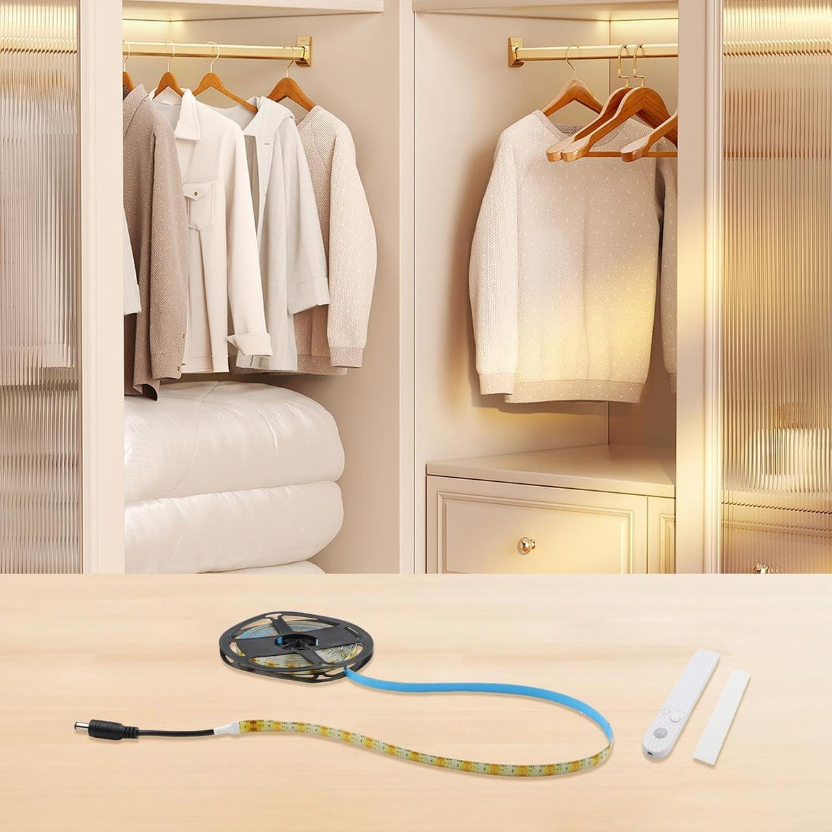 Led Motion Sensor Light Strip With Human Body Infrared Detection, Auto On/Off Night Light Bar For Cabinet Bed Wardrobe, Adjustable Brightness & Timer(warm light-1M)