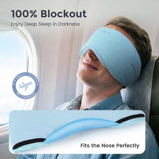 Sleep Headphones with Bluetooth 5.4 Sleep Mask, Bamboo Cotton Music Wireless Bluetooth Eye Mask for Sleeping, Earphones HD Speaker Microphone for Travel
