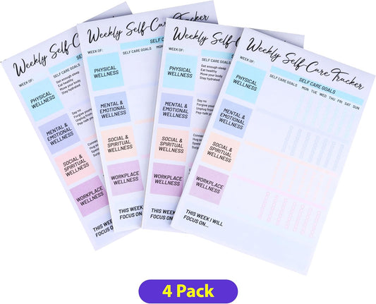 4 Pack Self Care Weekly Tracker Notepads (2 Blank + 2 Guided), 6 ''x 9'' | Planner Pads, 52 Pages Each, Undated Self Care Pads for Physical, Mental and Emotional, Social and Spiritual, Workplace