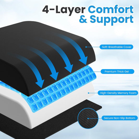 Wheelchair Seat Cushion Cooling Gel Memory Foam Chair Cushion | Pressure Relief, Slope-Edge Design, Coccyx Support for Tailbone Pain, Non-Slip, for Wheelchairs, Office Chairs & Car Seats