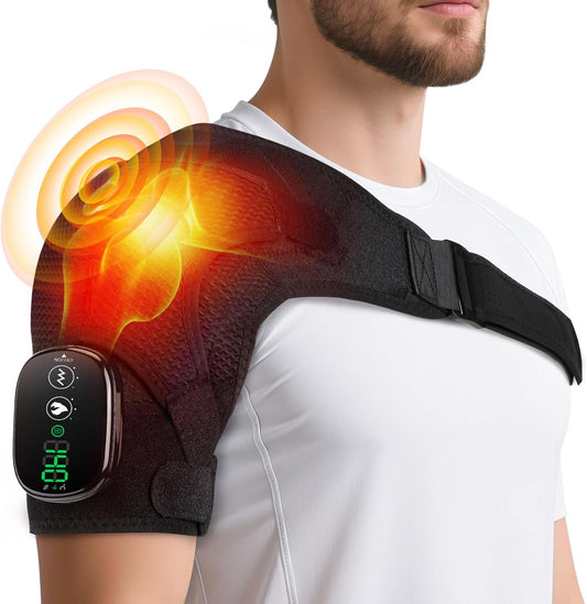 Cordless Shoulder Heating Pad with Vibration for Rotator Cuff Pain Relief, Arm Heated Massage Pad, Shoulder Support Brace with 3 Heating Levels & Vibration, Left or Right
