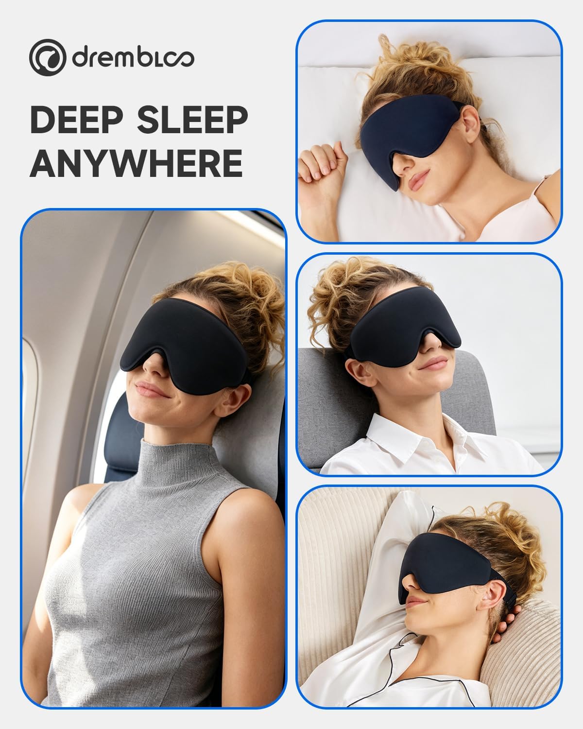 Sleep Mask for Side Sleeper Men Women, 100% Light Blocking Eye Mask for Lash Extensions, Soft 3D Contoured Zero Pressure Blindfold Sleeping Masks for Travel, Breathable Adjustable Eye Cover, Navy
