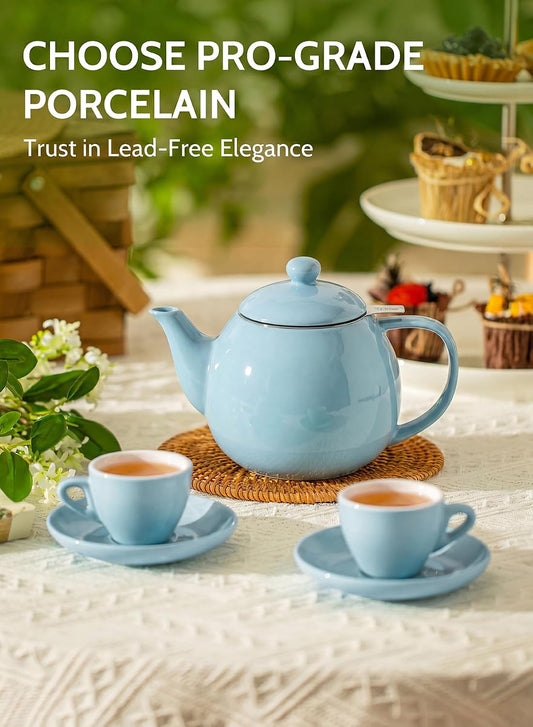 Sweese Teapots for Tea, 27 oz Porcelain Tea pot with Removable Stainless Steel Infuser, Tea Pots for Loose Tea - White