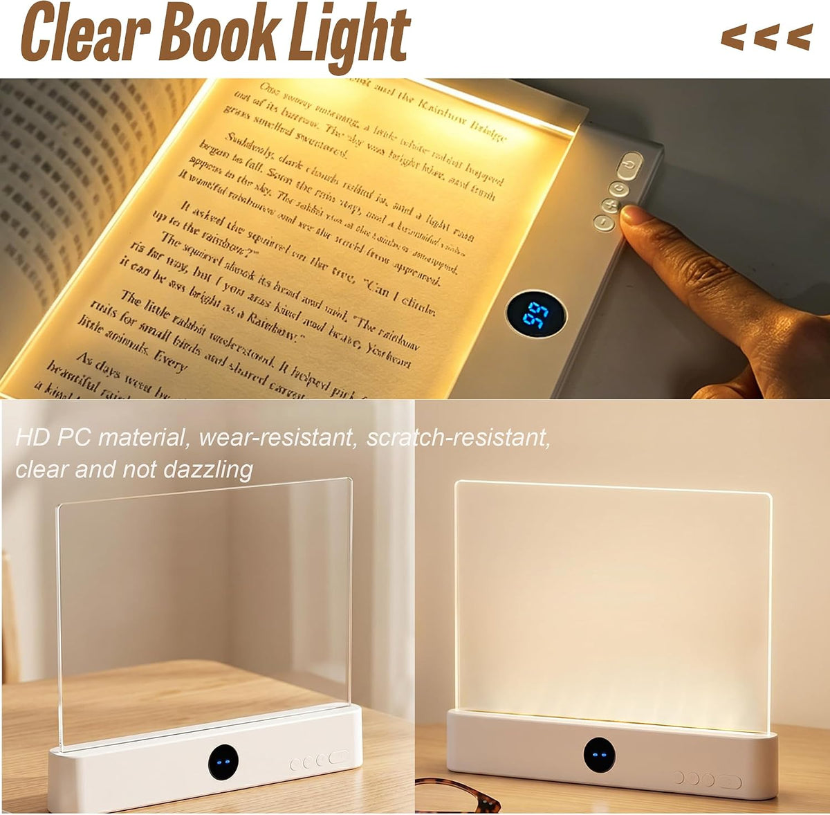 GJD 2-in-1 LED Book Light & Night Light, Rechargeable Flat Reading Light with 3 Color Modes Timer for Reading in Bed