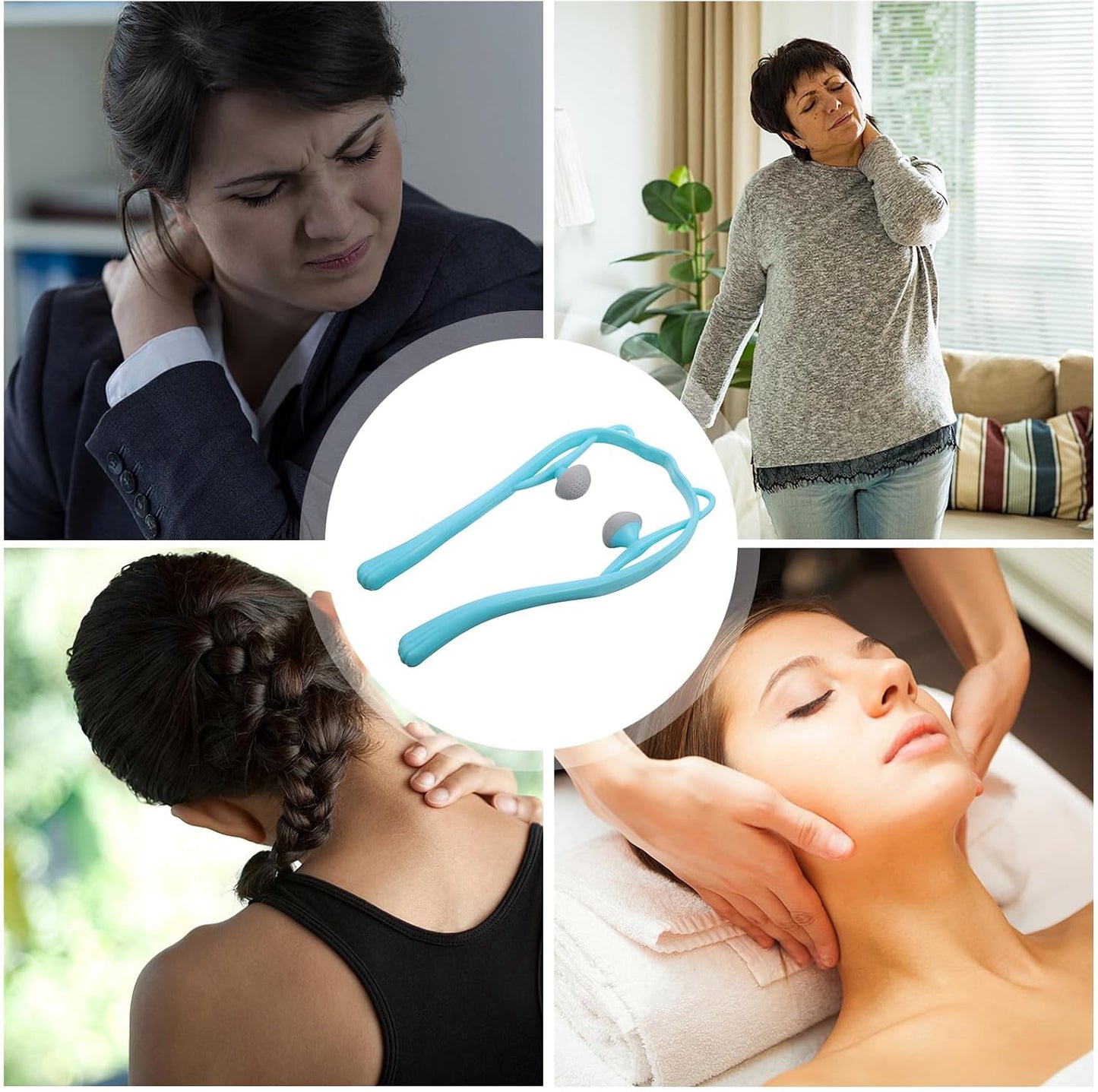 ARTIBETTER Cat-Shaped Neck Massage Roller Handheld Neck Massager Blue for Cervical Vertebra Relaxation and Muscle Relief