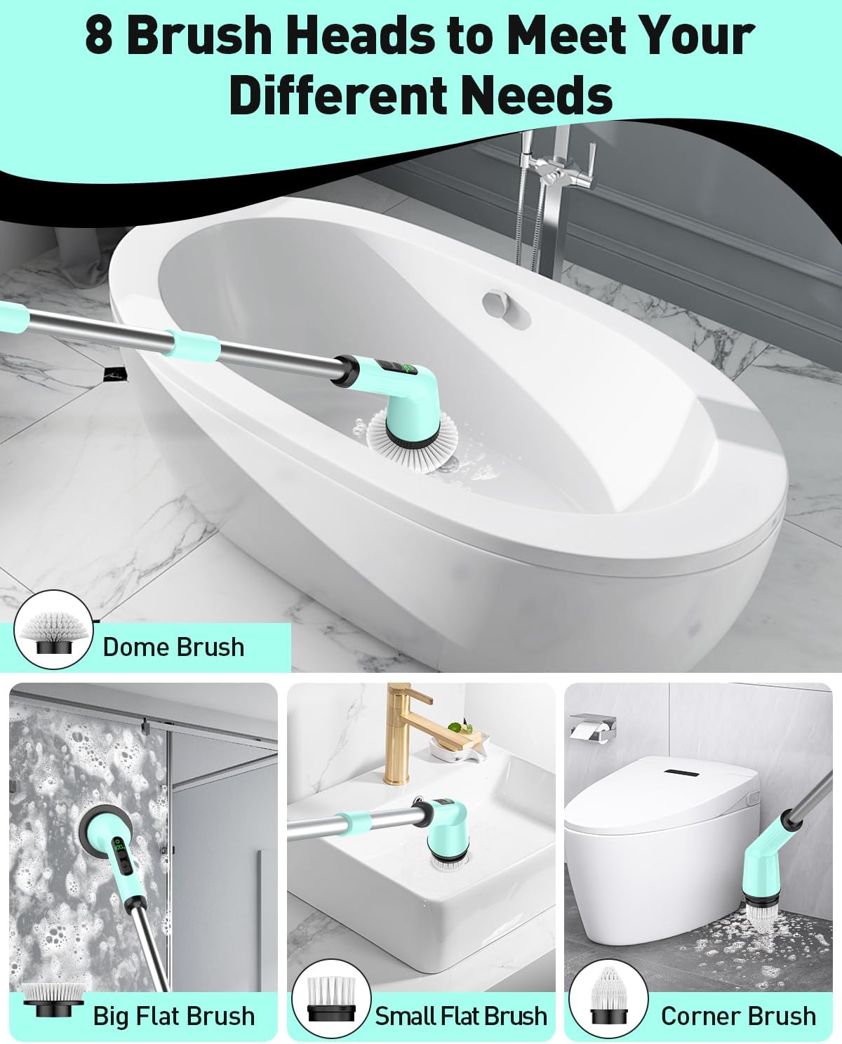 Electric Spin Scrubber, Shower Scrubber Cordless Scrub Brush, Green