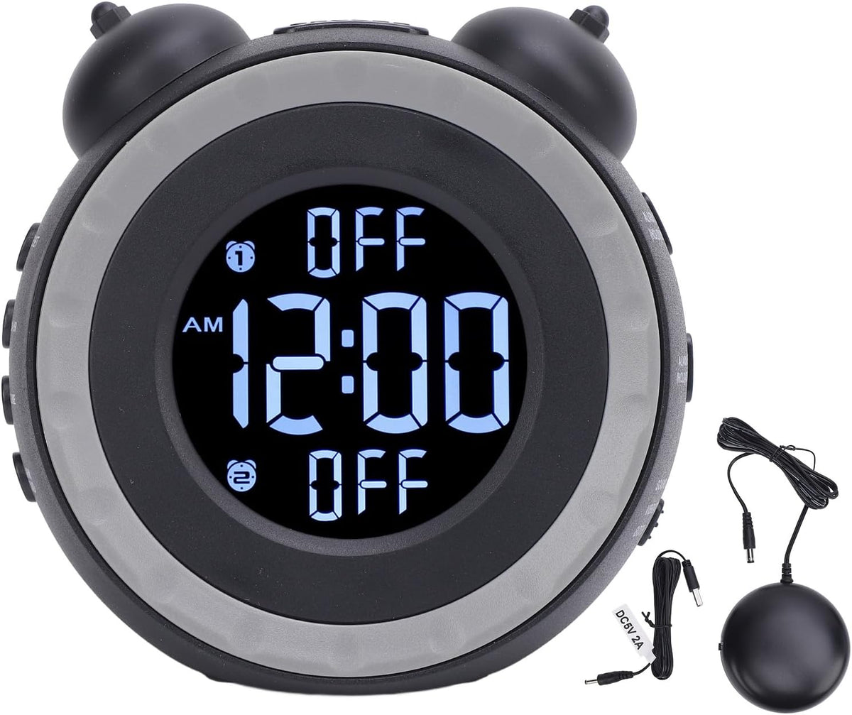Extra Loud Alarm Clock with Bed Shaker Adjustable Volume Vibrating for Heavy Sleepers Easy to Set Dual with 3 Wake Up Modes ABS Material