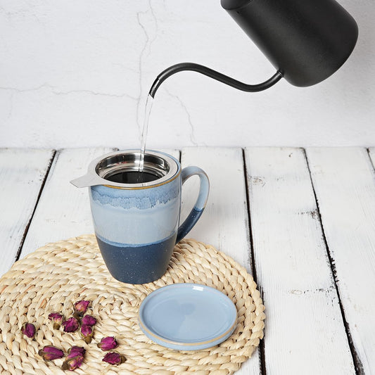 Bosmarlin Ceramic Tea Cup with Infuser and Lid, 13.5 Oz, 4 Colors to Choose, Microwave and Dishwasher Safe, Steeping Tea Mug with Strainer, Reactive Glaze (Purple)