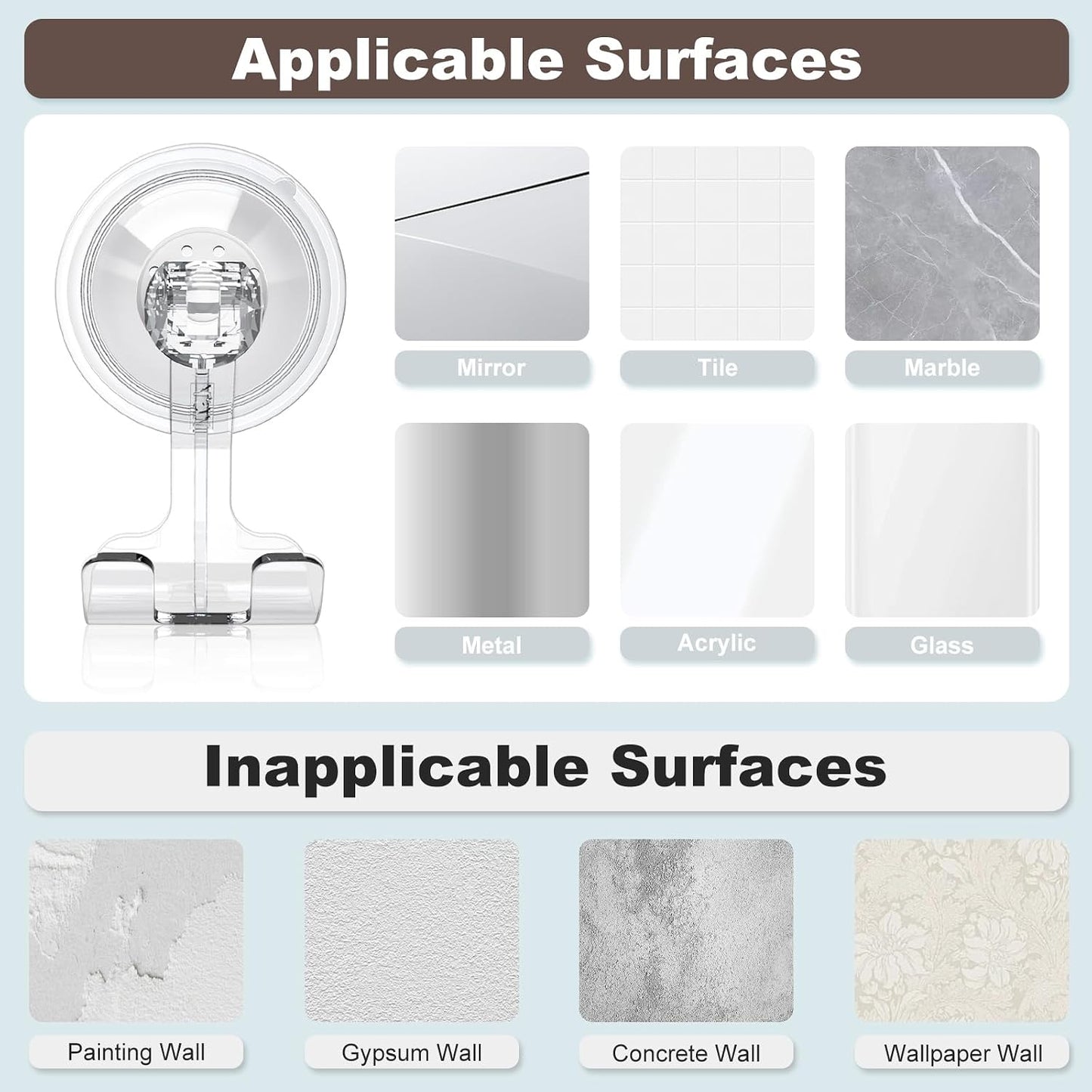 VIS'V Shower Suction Cup Razor Holder for His and Hers, Clear, 2 Pcs | Removable and Reusable, Clear Invisible Design, Locking Suction Technology, Dual Vacuum Suction, Fit for Smooth Flat Surfaces
