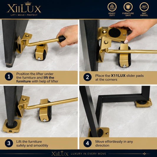 X11LUX - Furniture Moving, Lifting, Mini Tool Set, 360° Swivel Wheels, Lifter for Sofa, Cabinet, Washing Machine Appliances, Easy Moving Small Tool, Must Have for Home, Best for Hard Floor,