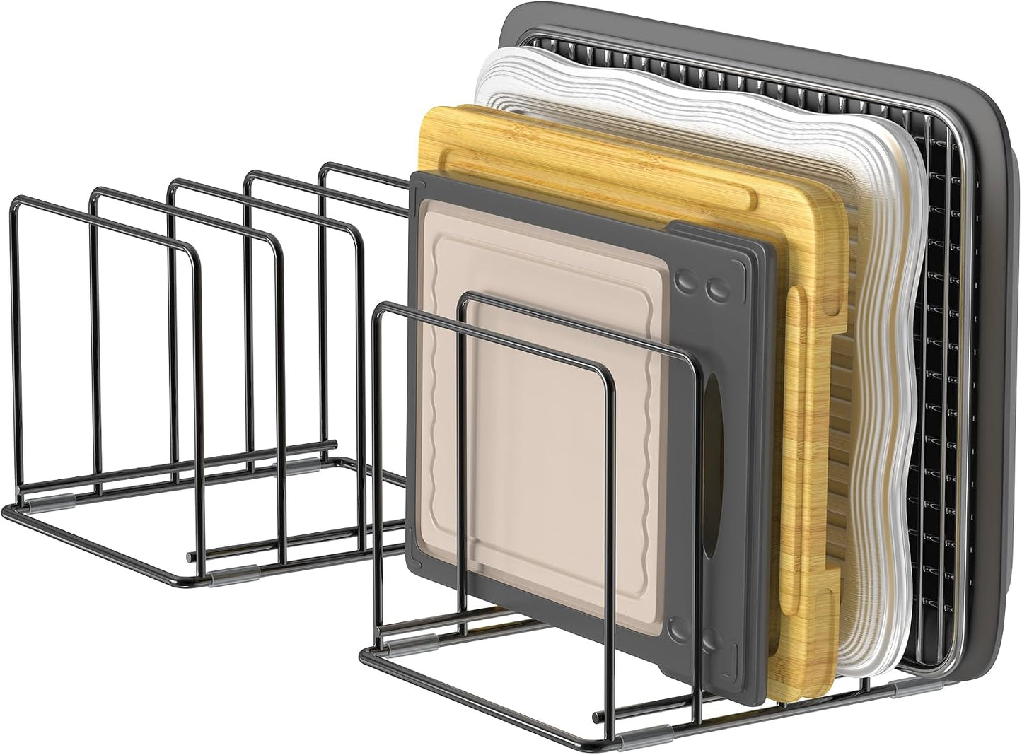 Kitchen Organizer Rack - 4-Slot Heavy-Duty Holder for Cutting Boards,Cookware – Rust-Resistant, Space-Saving Design with Non-Slip Feet for Countertop and Cabinet Storage (1 Pack)