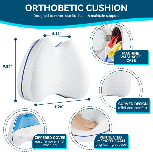 Knee Pillow for Side Sleepers Hip Pain, Leg Pillow for Side Sleeping | Side Sleeper Pillows Memory Foam Back, Sciatica, Knee Pain Relief with Washable Cover, White 1 Pack