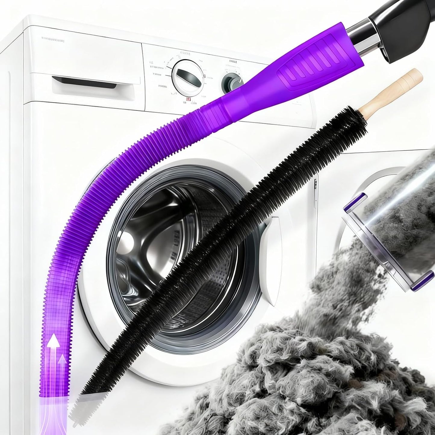 Dryer Vent Cleaner Kit - Universal Vacuum Hose Attachment & Lint Brush, Effectively Clean Clogged Dryer Ducts, Fit Most Vacuums for Dryer, Refrigerator Coils & Behind Appliances (Blue)