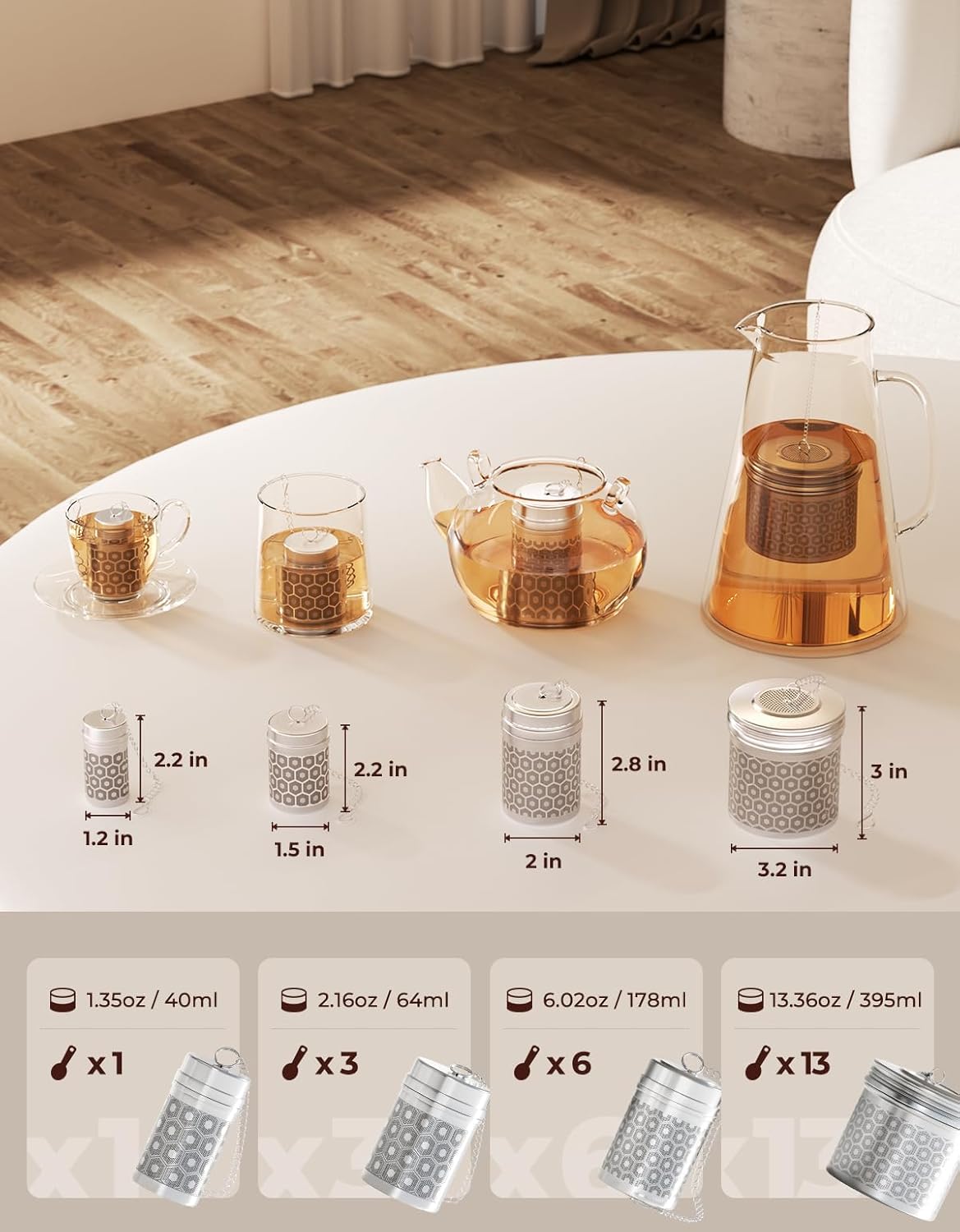 Mini Tea Strainer for Loose Tea Fine Mesh Tea Infuser 1.2”x2.2” | 304 Stainless Steel Tea Ball for Loose Leaf Tea, Updated Slim Threaded Lid, Tea Steeper for Cup, Mug, Teapot, Kettle, Bottle