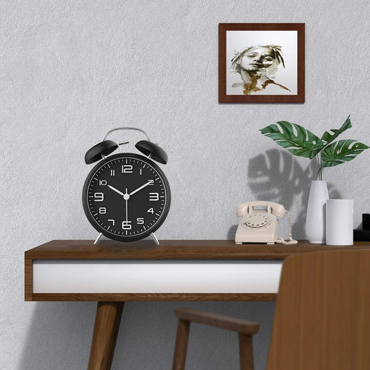 Azyh Loud Alarm Clock for Heavy Sleepers Adults, Metal 4 Inches Twin Bell Battery Operated Alarm Clocks for Bedrooms Decoration, Silent Non-Ticking, Back-to-School Gift (Red Brown)