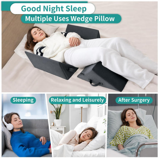 Positioning Wedge Pillow Set, 3-Piece Bed Wedge and Body Positioner for Adults, High-Resilience Foam Support Pillows for Side Sleeping, Knee Elevation, Elderly Care, Recovery, Home Care