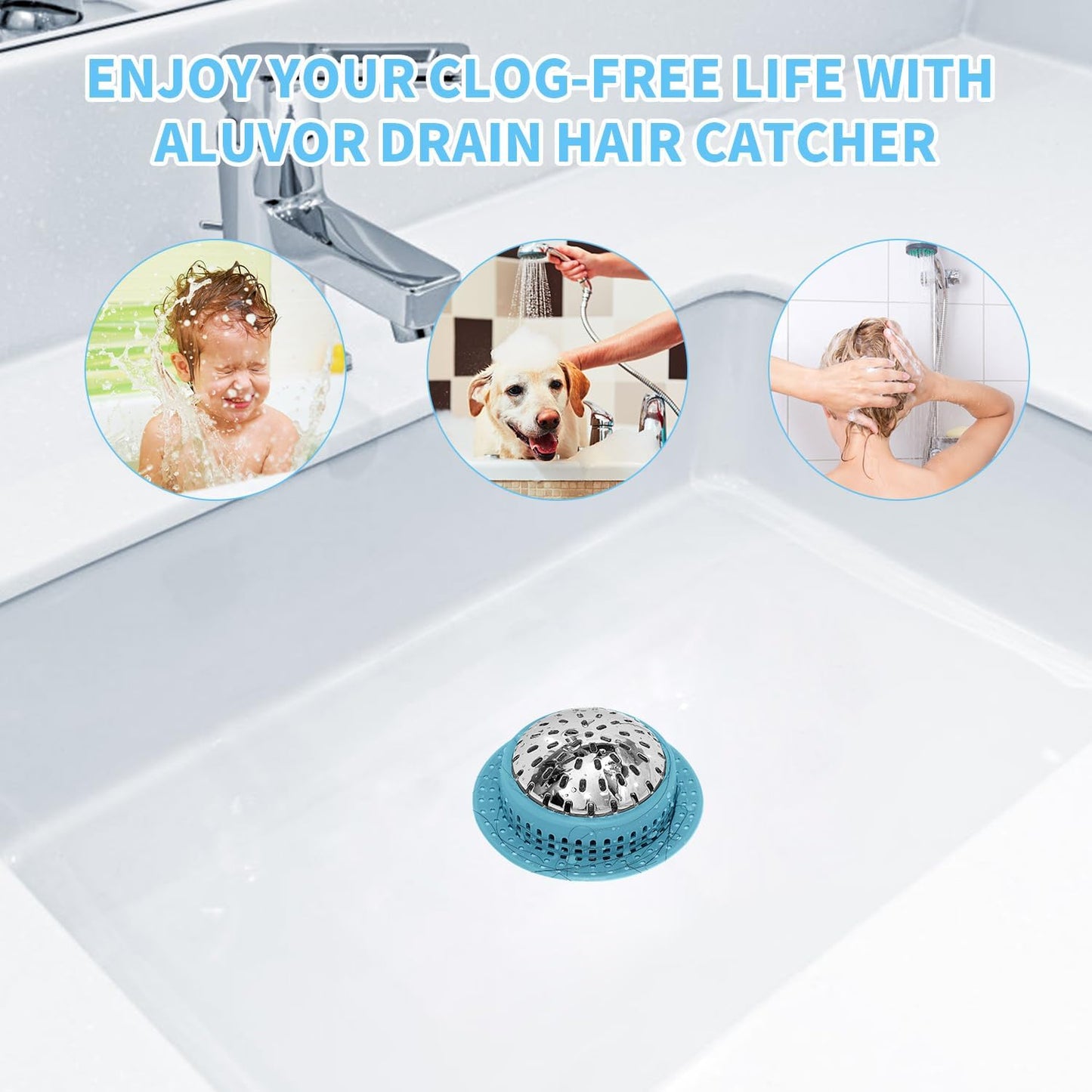 Aluvor Bathtub Drain Hair Catcher Shower Drain Cover Sink Drain Protector | Bathroom Sink & Bathtub Drain Strainer for Pop-Up & Regular Drains, grey