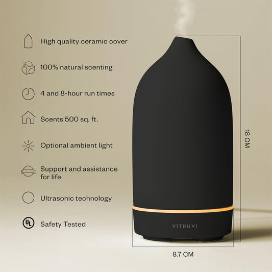 Vitruvi Stone Diffuser, Ceramic Ultrasonic Essential Oil Diffuser for Aromatherapy | Ceramic Diffuser, Diffusers for Home, Oil Diffuser, Housewarming Gift, Original Diffuser | White, 90ml Capacity