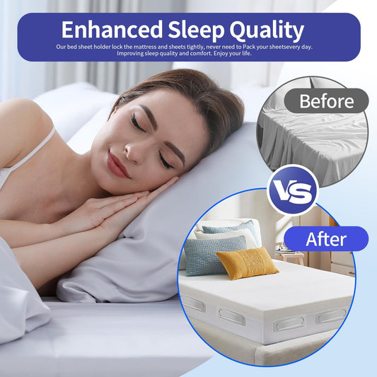 Bed Sheet Holders - 8Pcs - Sheet Holders Keep Sheets Firm & Tight - Bed Sheet Holders for Corners & Side,Fits Single,Queen,or King-Sized Bed,Easy Installation,No More Loose Sheets