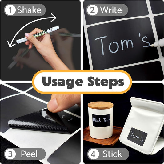 JIEHENG 180Pcs Labels for Jars,Black Wavy Stickers with 1 Chalk Markers | Black,Shape of Wavy,Reusable,Removable Labels for Storage Bins