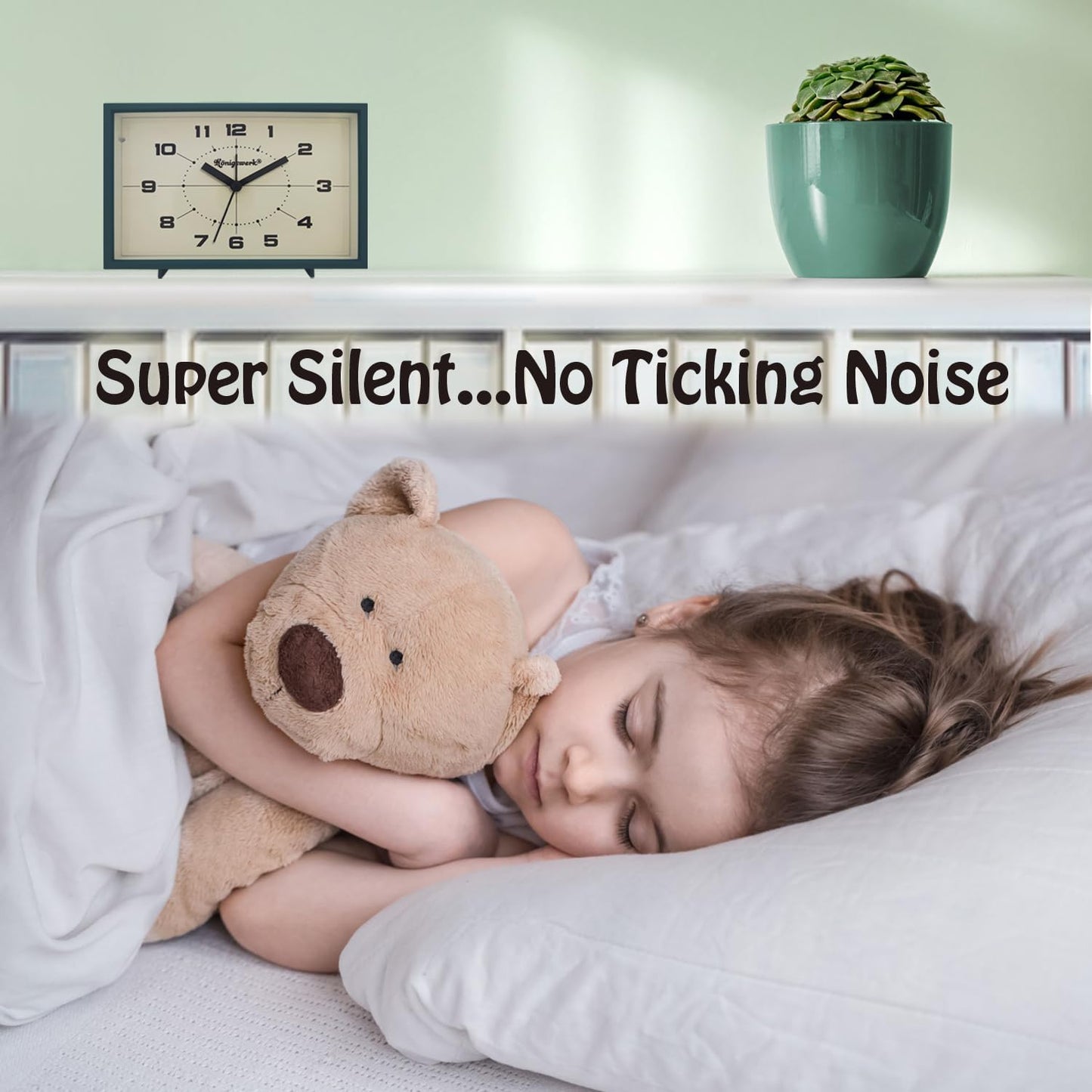 Analog Alarm Clock, 6 inch Silent Non Ticking Small Clock with Night Light, Battery Operated Simply Design for Bedroom, Bedside, Living Room, Room Decor, Desk, Table (Green)