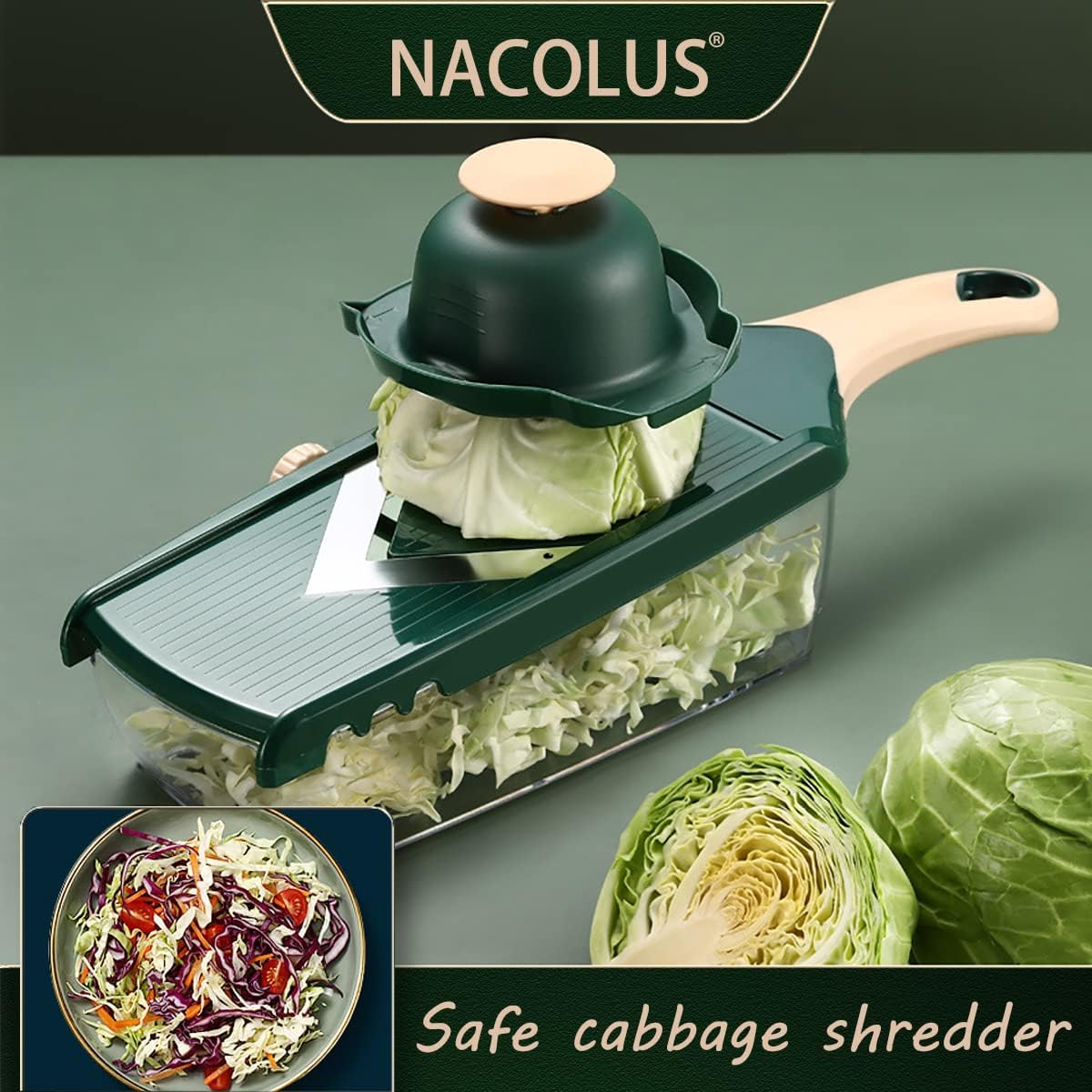 NACOLUS Adjustable Mandoline Slicer for Kitchen - Ultra Sharp V-Blade with Container, Julienning Slicer for Potatoes, Apples, Onions, Tomatoes