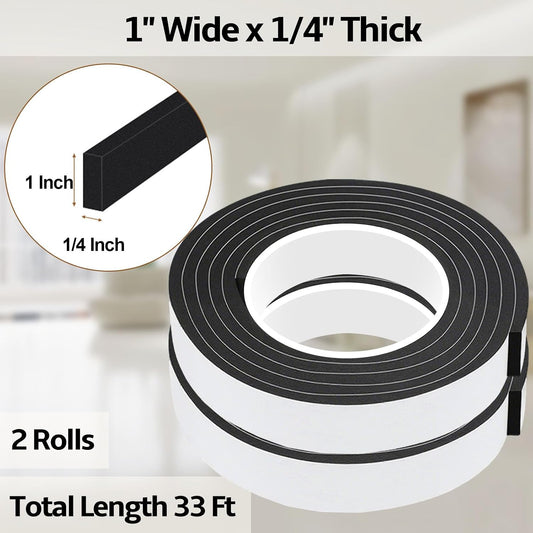 1 in Wide x 1/8 in Thick x 33FT Foam Weather Stripping Door Seal,Window Sealing Tape,Single-Sided Self-Adhesive Insulation Sealing Strip White