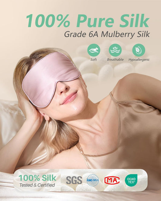 BeeVines 100% Mulberry Silk Sleep Mask, Light Blocking Eye Masks (2 Packs) | Natural Pure Silk Eye Shade, Real Silk Eye Cover for Sleeping, with Adjustable Strap, Reduces Puffy Eyes, Traveling Gifts