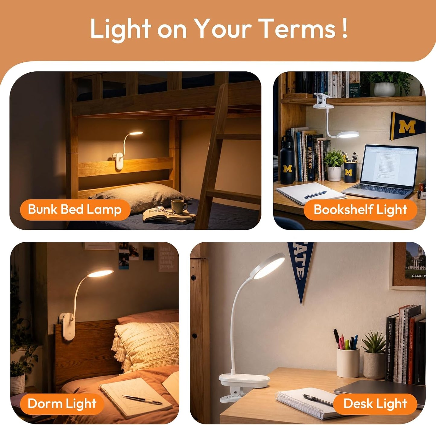 Clip on Light, Stepless Dimmable & 3 Colors Touch Control Clip On Bed Light. 2600mAh Rechargeable Reading Lights for Books in Bed, Headboard and Bedside Table Lamp, Reading Light For Dorm/Home