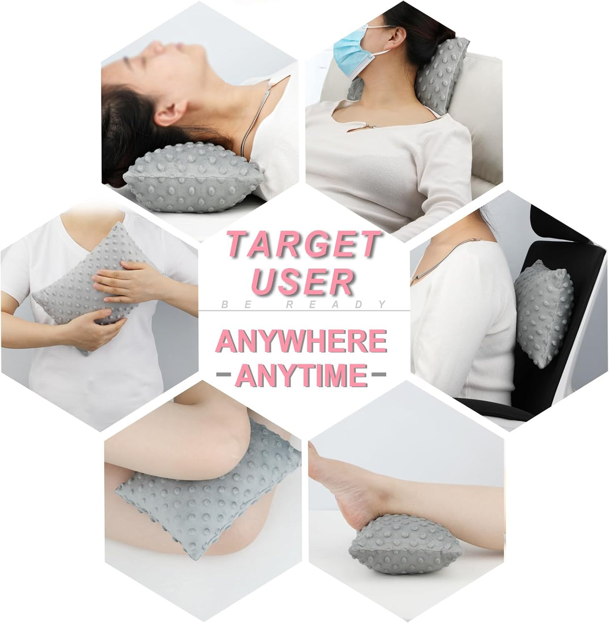 Small Neck Pillow for Recliner Chair Neck Support Pillows Pain Relief Plump Adjustable Filling Nap Airplane Sleeping Little Cushion Minky Dot Dark Gray
