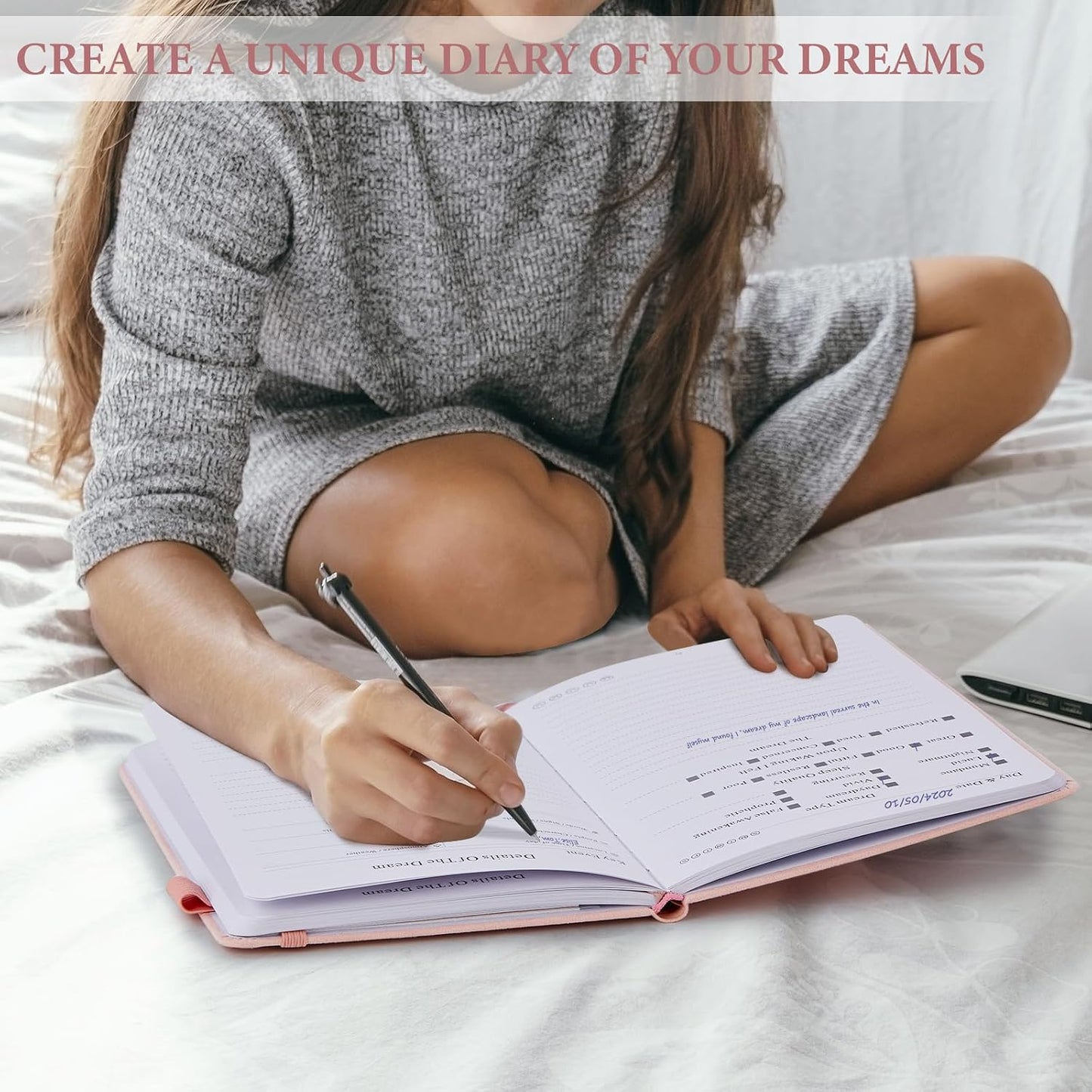 JUBTIC Guided Dream Journal Hardcover with Prompts, Beige | Record & Track Dreams, Interpretations & Thoughts before Sleeping, Ideal Gift for Women, Girls, Men