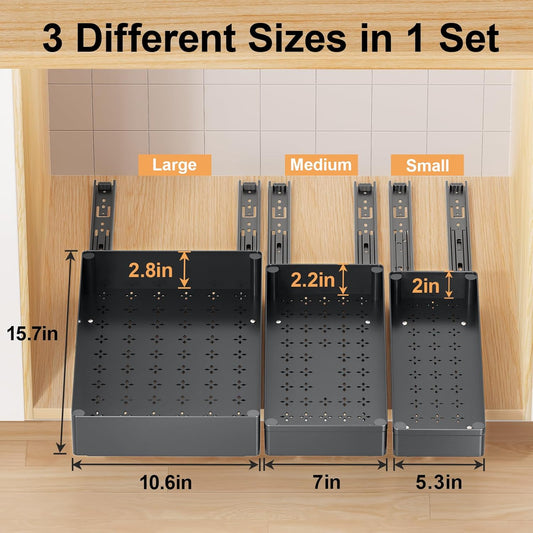 Delamu 3 Pack Pull Out Cabinet Organizer, 15.7"Deep Pull Out Drawers for Cabinets, Slide Out Drawers for Kitchen Cabinets, Bathroom Cabinet Organizer, Pantry (White)