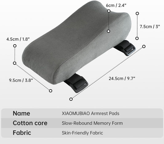 xiaomubiao Armrest Cushion for Office Chair (Set of 2), Memory Foam Chair Arm Rest Support Pads, Elbow Pressure Relief Armrest Cushion for Gaming Chair with Non-Slip Straps, Washable Cover