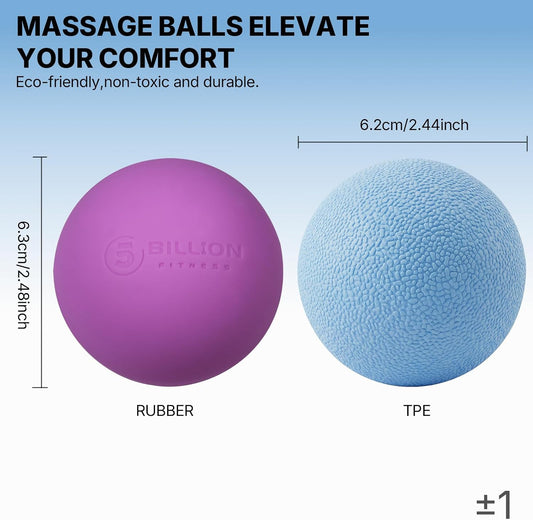 2 Pack Massage Lacrosse Ball Set Deep Tissue Massage Balls for Myofascial Release, Muscle Knot & Trigger Point Therapy - High Density TPE & Natural Rubber for Foot, Back & Shoulder Pain Relief