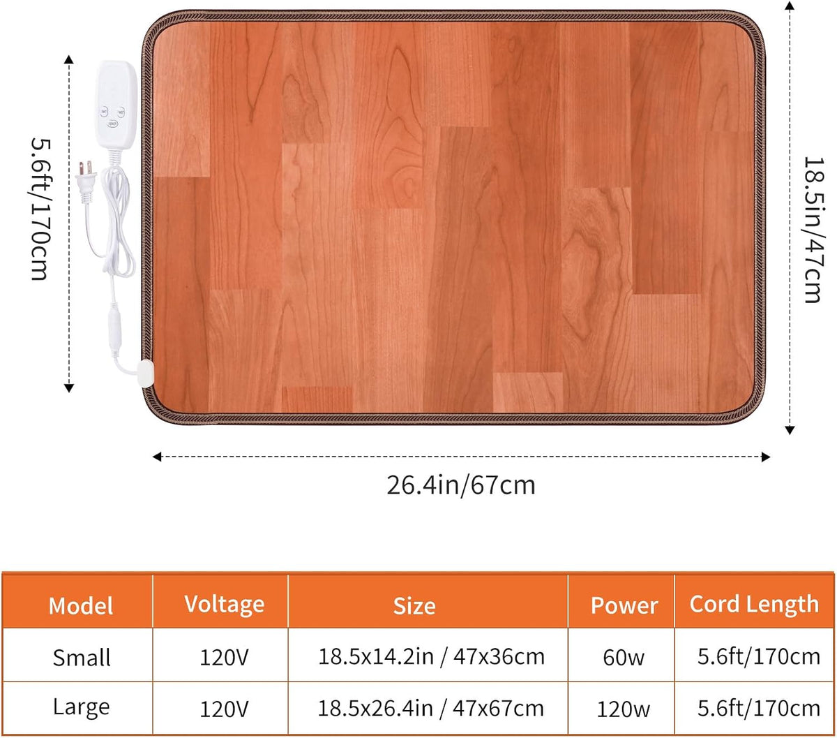 Heated Floor Mat, Foot Warmer Under Desk, Feet Heating Pad with 10 Heat Settings and Timer, Fast Heating for Office, Home, Study Play Room 120V 60W 18.5x14.2 inch SZ