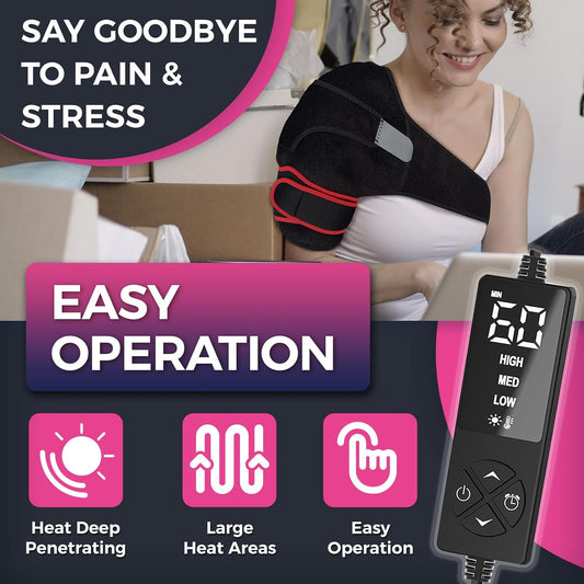 Shoulder Heating Pads - Low Voltage Fast Heating Brace for Pain Relief, Heated Wrap for Rotator Cuff, Frozen Shoulder