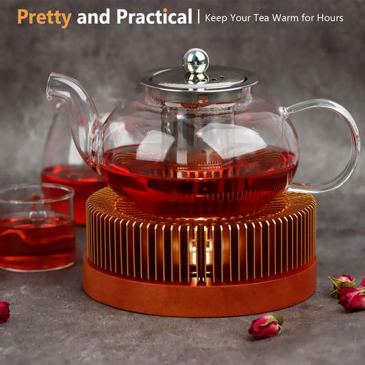 Teapot Warmer, Tea Warmer with Tealight Holder, Teapot Heater for Heating Tea, Coffee, Milk, Food, Aluminum Alloy, Rose Gold