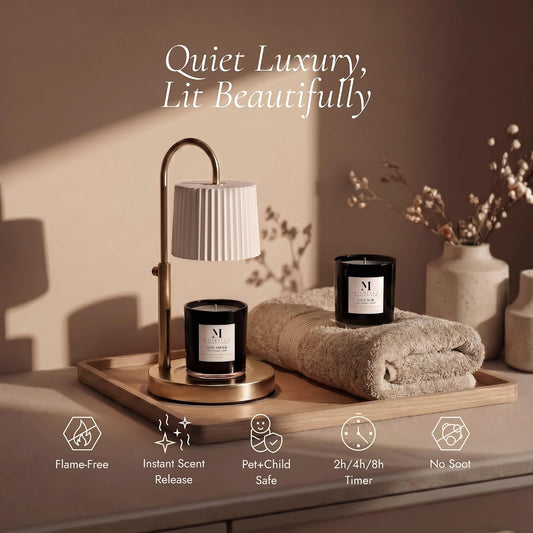Dimmable Glass Candle Warmer Lamp with Timer - Adjustable Height Candle Lamp Warmer with Timer (8H/4H/2H) - Wax Melter - Ideal Gift, fits Various Size Scented Candles - 02 Bulb - (Gold Metal)