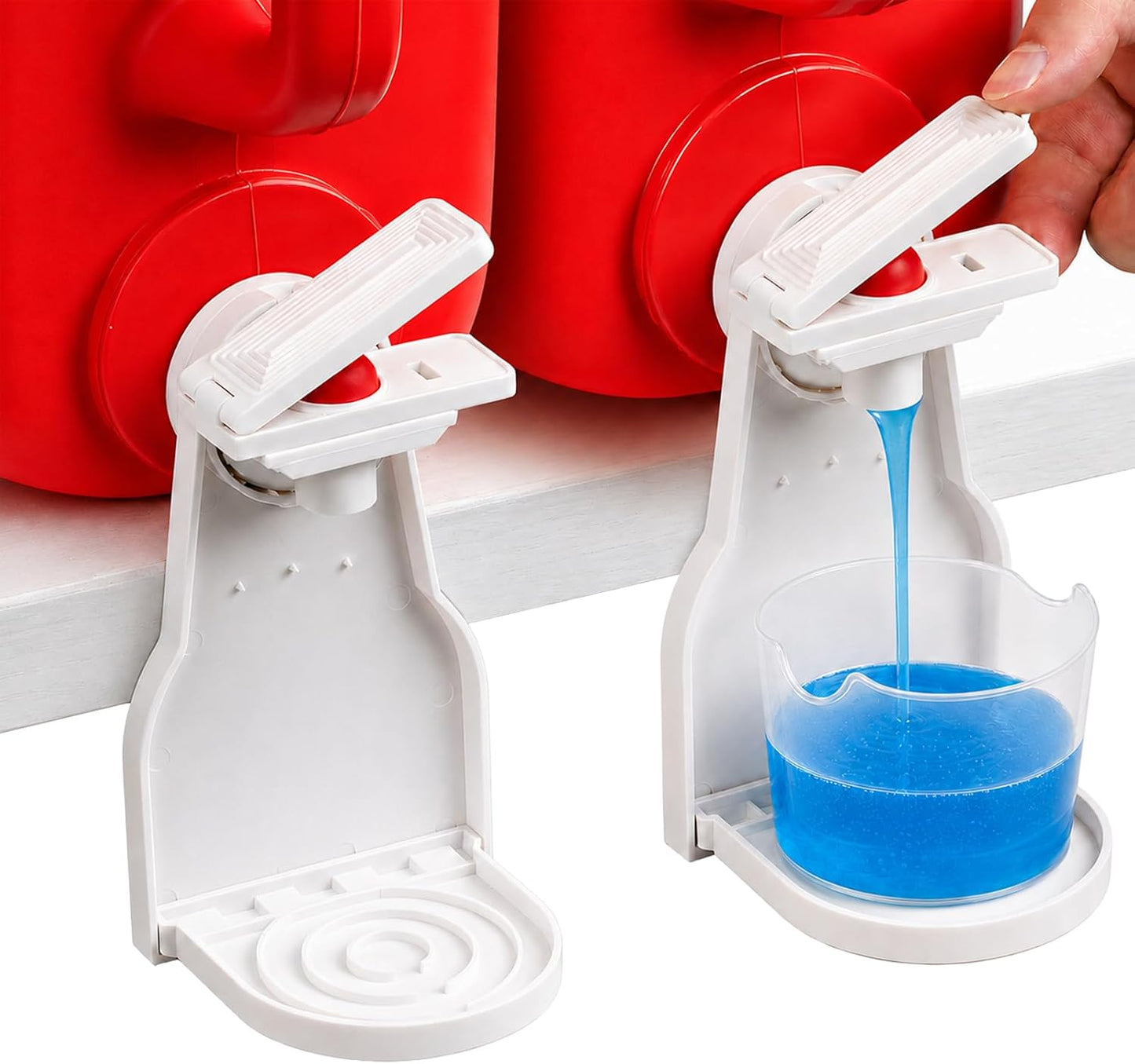 Laundry Detergent Dispenser Cup Holder, No Drip Laundry Detergent Holder with Easy Press Nozzle Switch, Laundry Cup Holder and Drip Tray for Liquid Detergent Dispenser, Laundry Room Organization