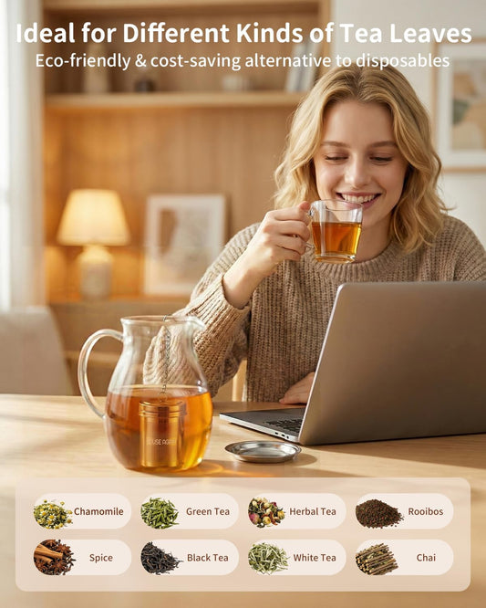 House Again Tea Infusers, Extra Fine Mesh Tea Strainers for Loose Tea, Updated Slim Threaded Lid & 304 Stainless Steel, Filter Bags Diffusers, Loose Leaf Tea Steeper for Brew Tea Spices & Seasonings