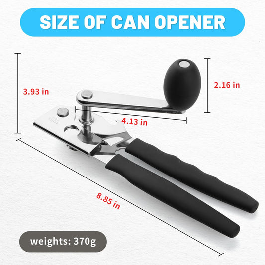Manual Heavy Duty Crank Commercial Can Opener Cozy Long Handles | Razor Sharp Stainless Steel Cutting Wheel,Effortlessly Open Big Can,for Seniors, Arthritis, Restaurants,Home Kitchens