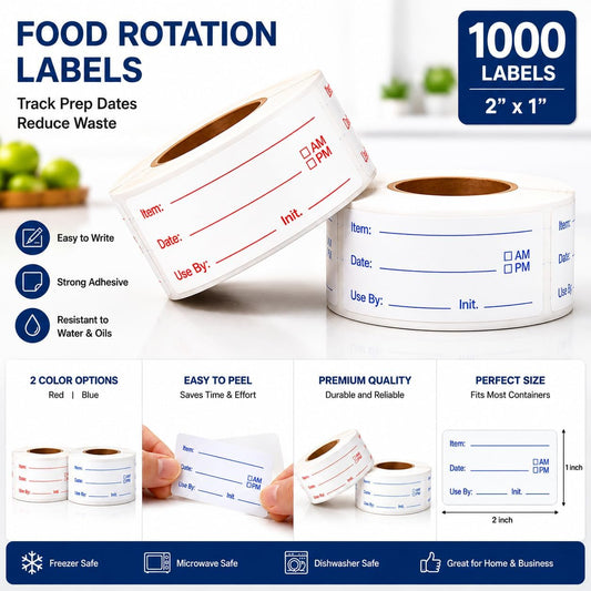 1000 PCS Removable Food Labels, 1 x 2 Inch Date Stickers for Freezer | Food Labels Stickers, Writable Removable Freezer Labels with Date Stickers for Refrigerator Food Containers & Storage