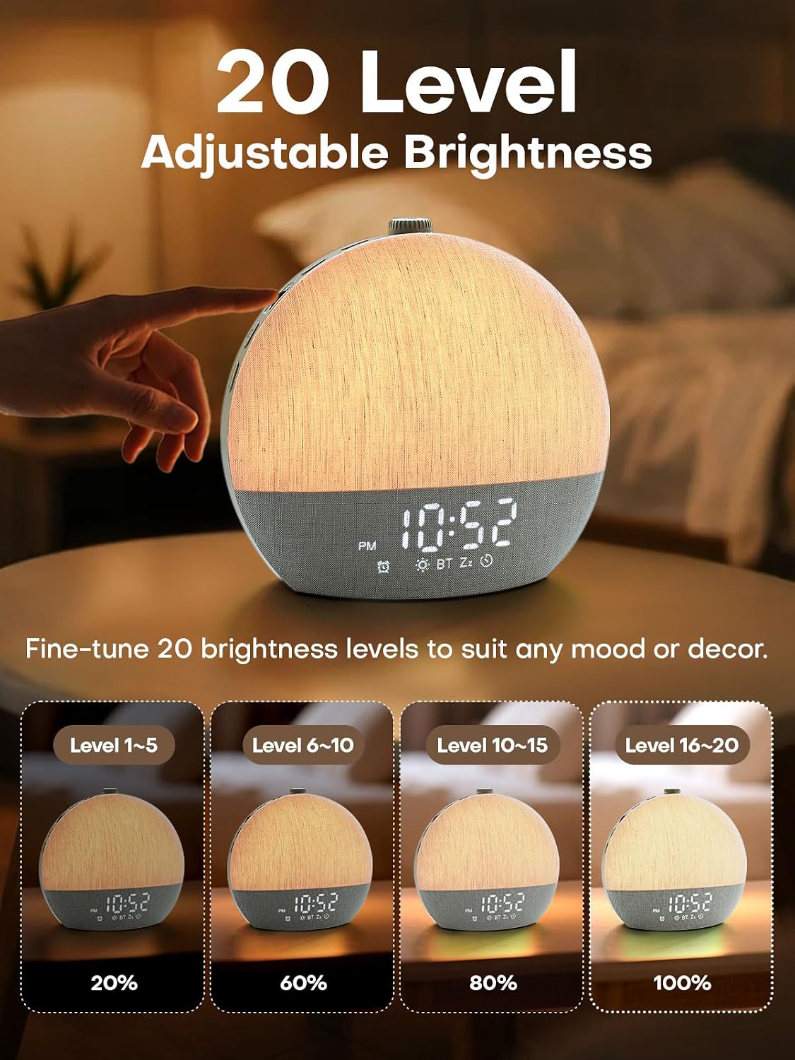 Sunrise Alarm Clock, White Noise Sound Machine, Sunlight Alarm Clocks for Bedrooms, 9 Natural Wake Up RGB Night Light, 30 Soothing Sounds for Heavy Sleepers, Baby, Kids, Adults