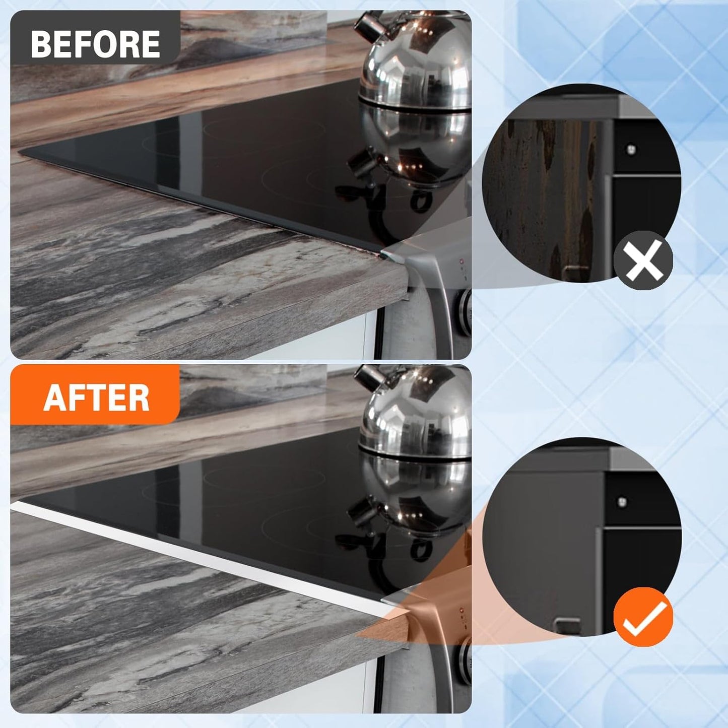 Stove Gap Covers Stainless Steel, 2 Pack Stove Gap Filler Easy Retractable Length 13.8" to 27.5", Width 0.79" Stove Gap Guards Range Trim Kit, Heat Resistant Guard Between Stove Top & Counter