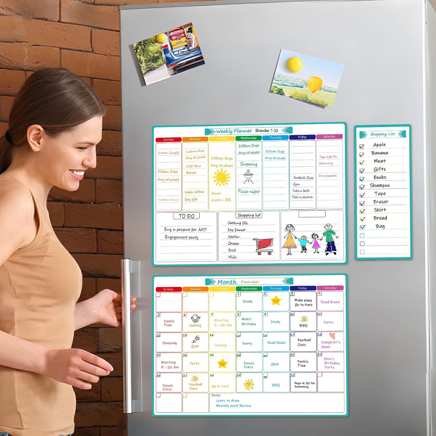 MaxGear Weekly Dry Erase Board for Fridge, 16"x12" Magnetic Calendar | Strong Magnetic, Smooth Writing and Effortless Erasing, Stain Resistant without any Stains with 7 Markers and 1 Eraser