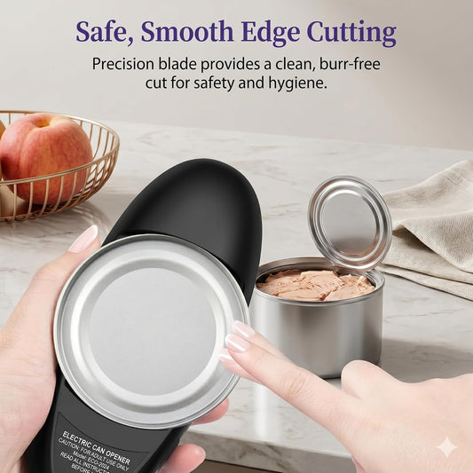 Electric Can Opener, Smooth Edge Automatic Can Opener for Weak Hands, One Button Effortless Operation, Safe & Hygienic Hands-Free Can Opener for Seniors and Arthritis, Black