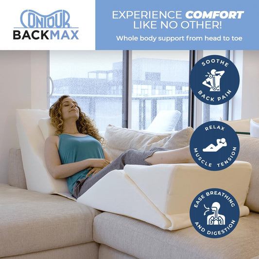 Contour BackMax - Foam Bed Wedge Sleep Support System + Neck Pillow - 4-Piece Full Body Support - Optimal Angle for Better Posture - Leg & Knee Elevation - 9-in-1 Adjustable Design - 20” Standard