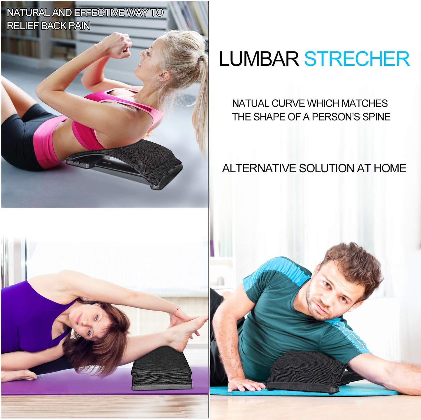 Multi-Level Back Stretcher Device, Lumbar Back Stretching Device, Memory Foam Lumbar Pillow Back Pain Support for Office Chair and Pain Relief(Blue)