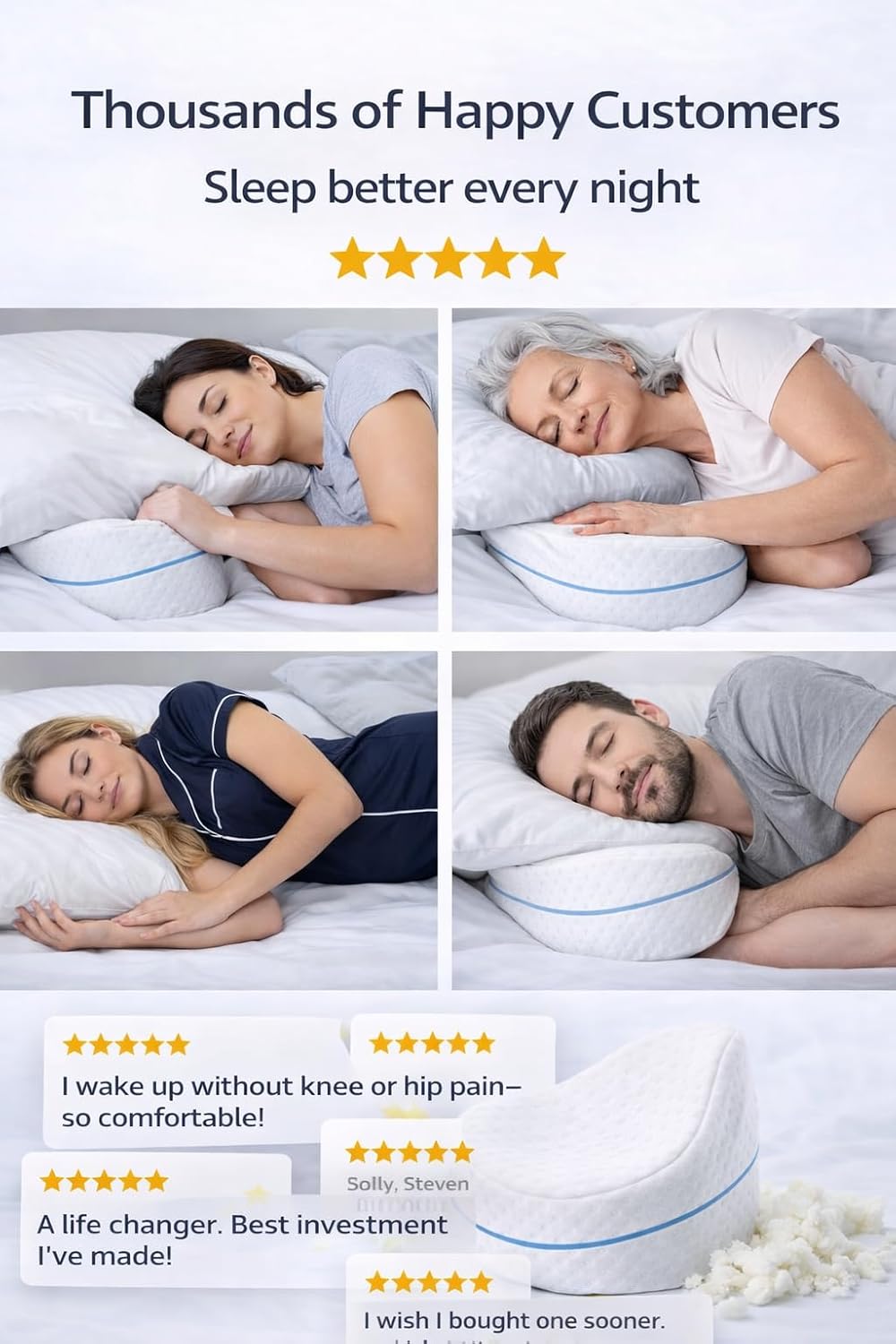 Leg & Knee Memory Foam Pillow for Side Sleepers – Ergonomic Support Cushion for Back, Hip & Sciatica Pain Relief – Spine Alignment & Comfortable Sleep